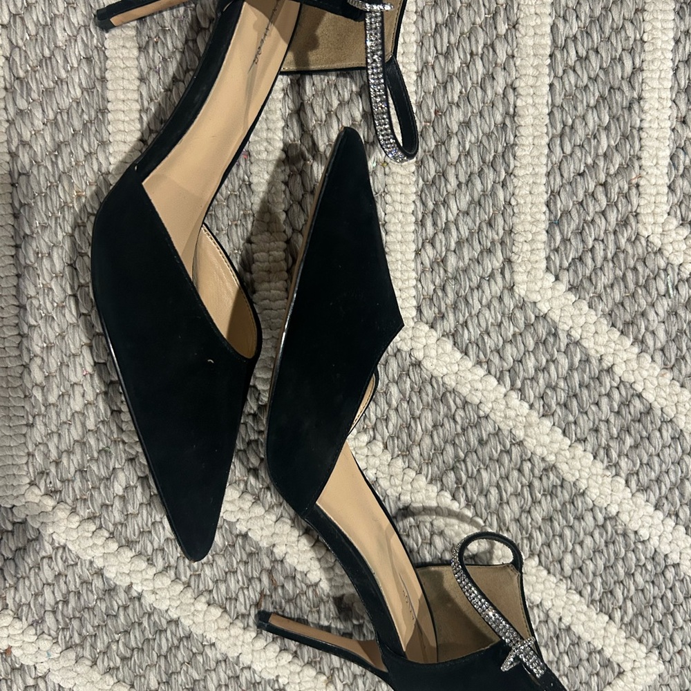 Ann Taylor Black Heels with Rhinestone Strap